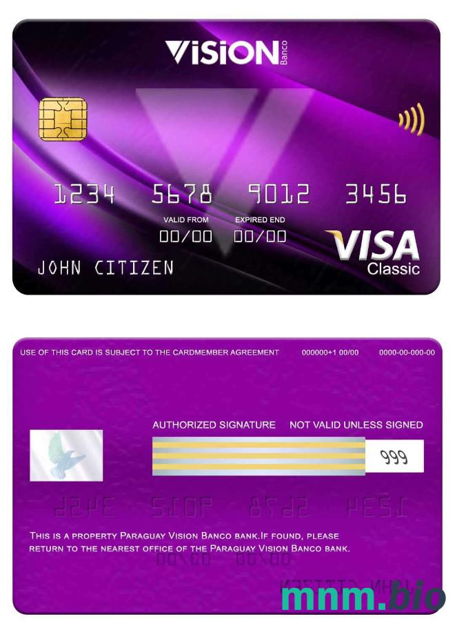 Paraguay Vision Banco bank visa klasyczny karta przykład w formacie PSD